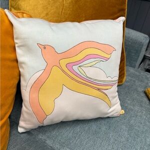 Vintage 60s Mod Bird Pillow Colorful Bird Design Throw Pillow Handmade Boho